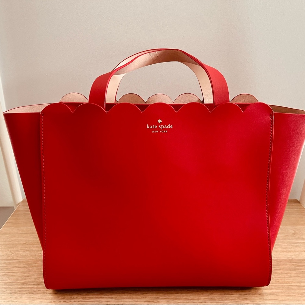 Kate Spade Red Leather Scalloped Tote | Statement Bag Large